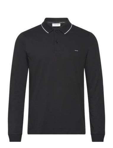 Stretch Pique Tipping Ls Polo Tops Polos Long-sleeved Black Calvin Kle...