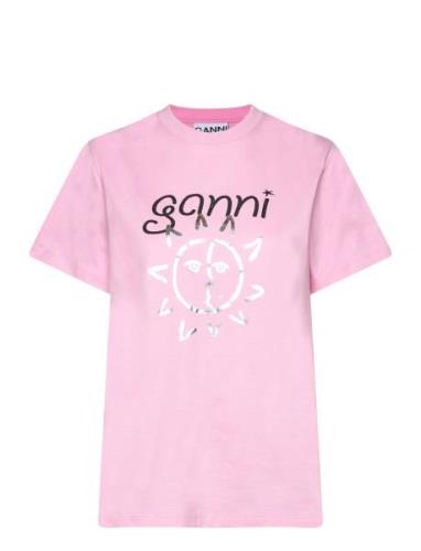 Basic Cotton Jersey Designers T-shirts & Tops Short-sleeved Pink Ganni