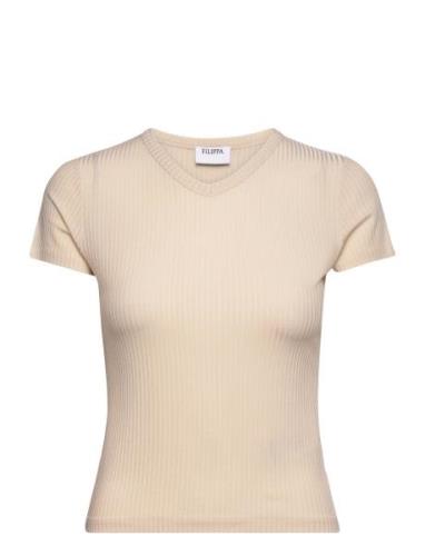 High V Neck Tee Designers T-shirts & Tops Short-sleeved Beige Filippa ...