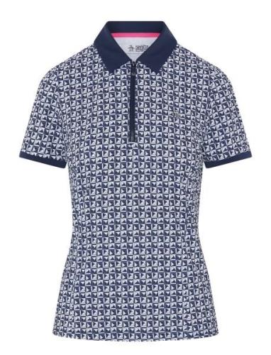 Geo Printed Polo With Mesh Back Insert Tops T-shirts & Tops Polos Navy...