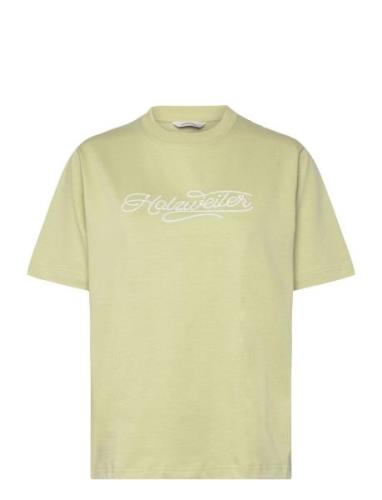 Kjerag Embroidery Tee Designers T-shirts & Tops Short-sleeved Green HO...