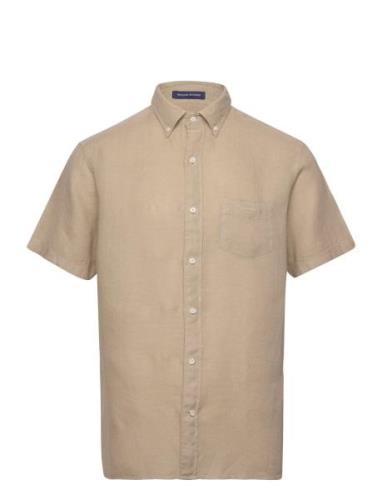 Reg Ut Gmnt Dyed Linen Ss Shirt Tops Shirts Short-sleeved Beige GANT