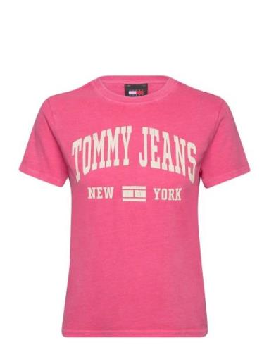 Tjw Reg Washed Varsity Tee Ext Tops T-shirts & Tops Short-sleeved Pink...