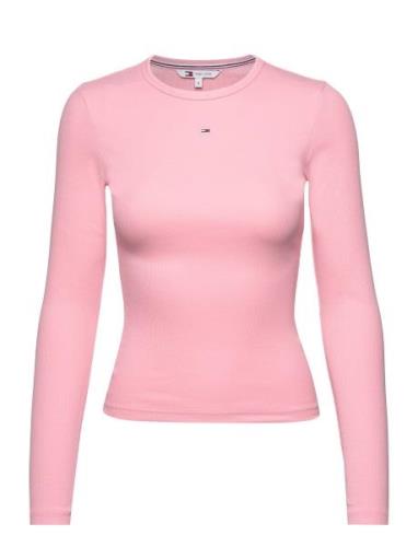 Tjw Slim Essential Rib Ls Tops T-shirts & Tops Long-sleeved Pink Tommy...