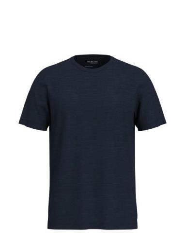 Slhaspen Slub Ss O-Neck Tee Noos Tops T-shirts Short-sleeved Navy Sele...