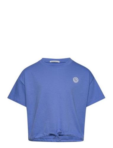 Cropped T-Shirt With Badge Tops T-shirts Short-sleeved Blue Tom Tailor