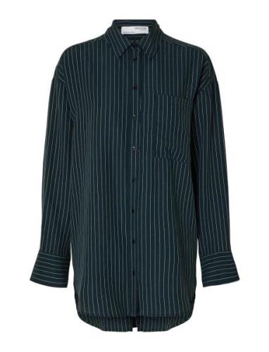 Slfmaddie Ls Striped Tencel Shirt B Tops Shirts Long-sleeved Black Sel...