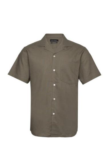 Bowling Cotton Linen Shirt S/S Tops Shirts Short-sleeved Khaki Green C...