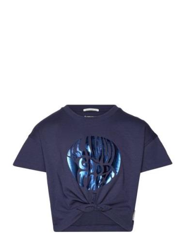 Cropped Knotted T-Shirt Tops T-shirts Short-sleeved Navy Tom Tailor