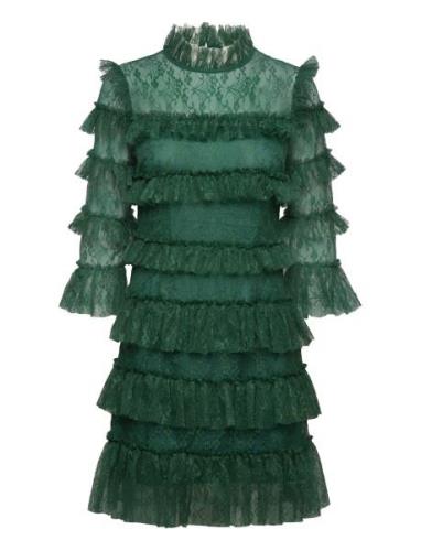Carmine Frill Lace Mini Dress Designers Short Dress Green Malina