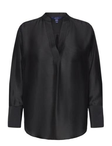 Relaxed Stand Collar Blouse Tops Blouses Long-sleeved Black GANT
