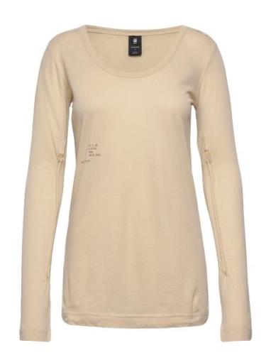 Adjustable Sleeve Slim L\S Wmn Tops T-shirts & Tops Long-sleeved Beige...