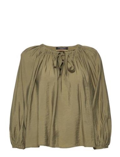 Voluminous Blouse With Ties At Front Tops Blouses Long-sleeved Khaki G...