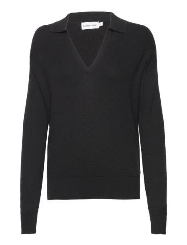 Rib Open Neck Sweater Tops Knitwear Jumpers Black Calvin Klein