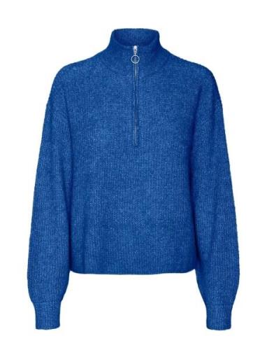 Vmmili Ls Zipper Pullover Ga Boo Tops Knitwear Jumpers Blue Vero Moda