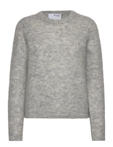 Selected Femme Slflive Ls Knit O-Neck Grå