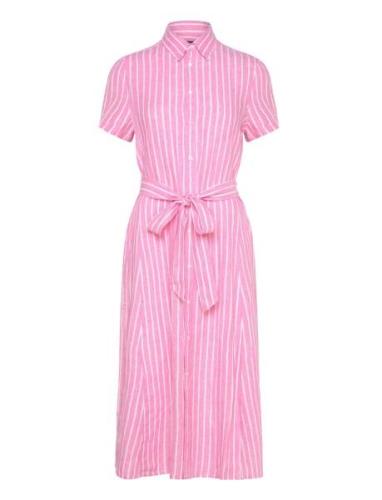 Polo Ralph Lauren Belted Striped Linen Shirtdress Rosa