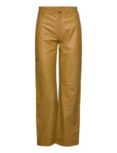 Oasisrs Pant Bottoms Trousers Leather Leggings-Byxor Yellow Résumé