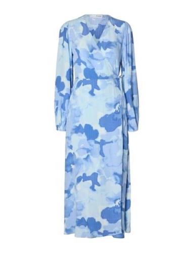 Slfsusie L/S Aop Ankle Wrap Dress Noos Maxiklänning Festklänning Blue ...