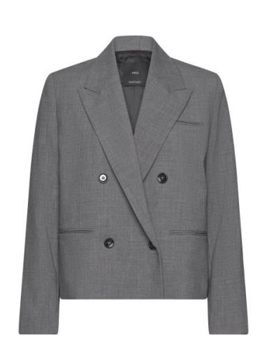 Double-Breasted Cropped Jacket Blazers Double Breasted Blazers Grey Ma...