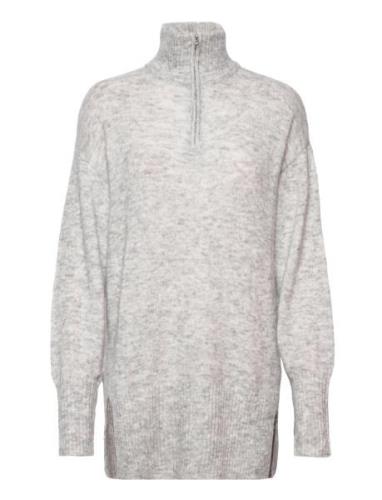 Cuzidsel Zipper Pullover Tops Knitwear Turtleneck Grey Culture