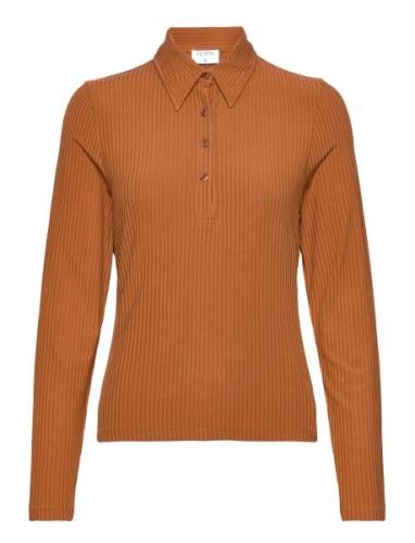 Shiny Rib Button Polo Tops T-shirts & Tops Polos Orange Filippa K