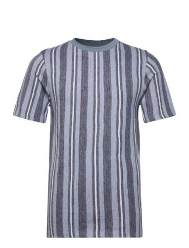 Towel Striped O-Neck Tee S/S Tops T-shirts Short-sleeved Blue Lindberg...