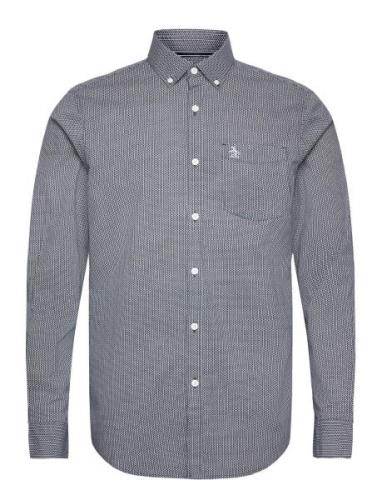 Ls Eco Aop Mini Geo Tops Shirts Casual Blue Original Penguin