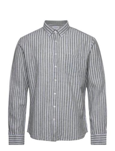 Striped Cotton/Linen Shirt L/S Tops Shirts Casual Green Lindbergh