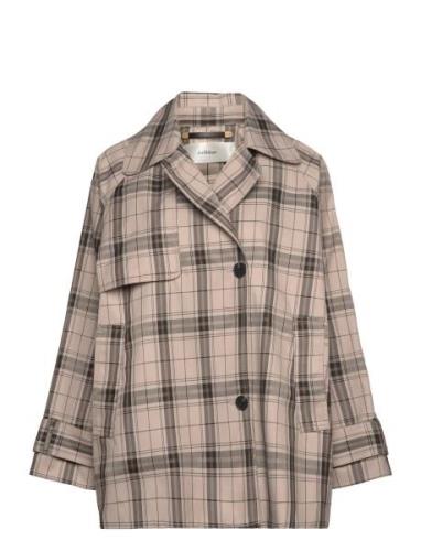 Minonaiw Check Jacket Trench Coat Rock Beige InWear