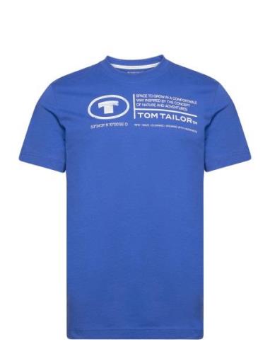 Printed Crewneck T-Shirt Tops T-shirts Short-sleeved Blue Tom Tailor