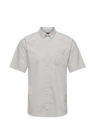 Onsremy Ss Slim Wash Stripe Oxford Shirt Tops Shirts Short-sleeved Gre...