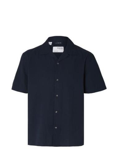 Slhrelaxnew-Linen Shirt Ss Resort Tops Shirts Short-sleeved Navy Selec...