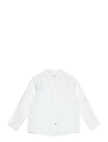 Mango Mao Collar Linen Shirt Vit