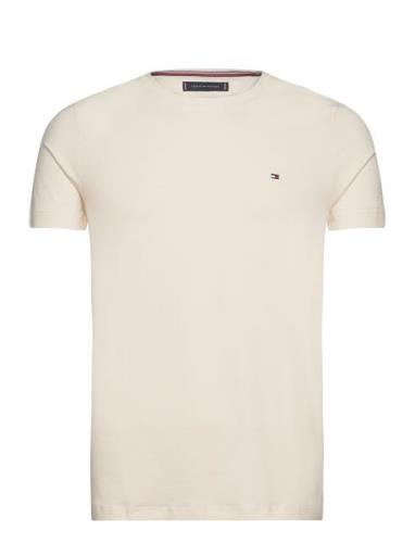 Stretch Slim Fit Tee Tops T-shirts Short-sleeved Beige Tommy Hilfiger