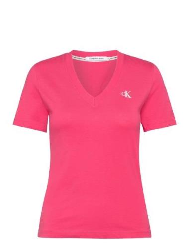 Micro Monologo Slim V-Neck Tee Tops T-shirts & Tops Short-sleeved Pink...