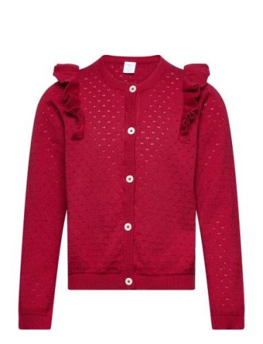 Cardigan Patternknit And Frill Tops Knitwear Cardigans Red Lindex