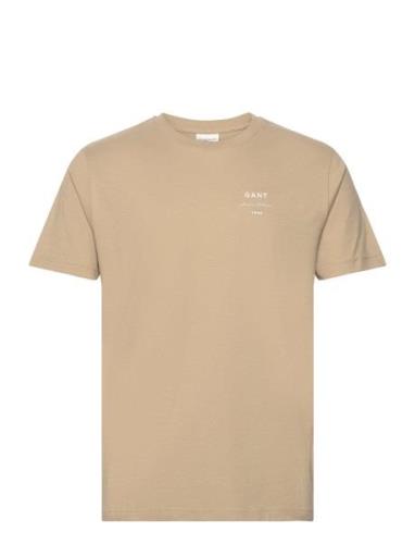 Logo Script Ss T-Shirt Tops T-shirts Short-sleeved Beige GANT