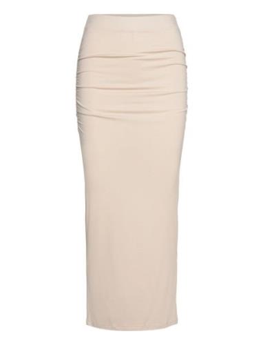 Soft Touch Ruched Long Skirt Lång Kjol Cream Gina Tricot