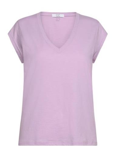 Cc Heart V-Neck T-Shirt Tops T-shirts & Tops Short-sleeved Purple Cost...