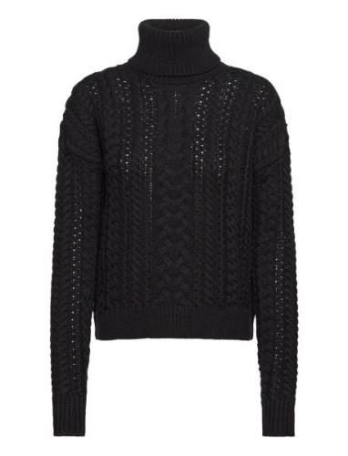 Cable-Knit Cotton-Blend Turtleneck Tops Knitwear Turtleneck Black Laur...
