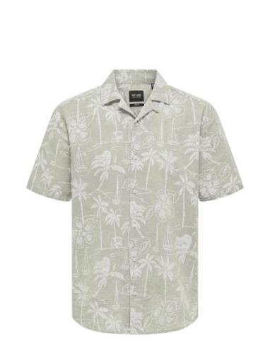 ONLY & SONS Onscaiden Ss Reg Hawaii Aop Linen Noos Beige