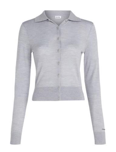 Calvin Klein Merino Wool Button Cardi Grå