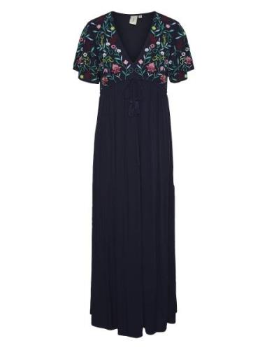 Yaschella Ss Maxi Dress S. - Fest Maxiklänning Festklänning Navy YAS