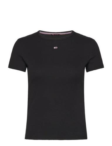 Tjw Slim Essential Rib Ss Tops T-shirts & Tops Short-sleeved Black Tom...