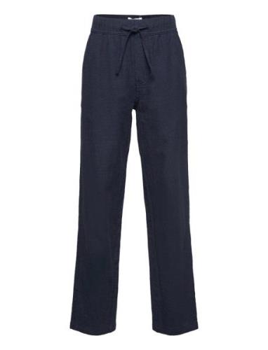 Lindex Trousers Linen Blend Marinblå