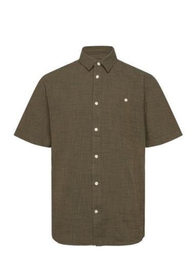 Knowledge Cotton Apparel Regular Linen Look Short Sleeve Shi Grön