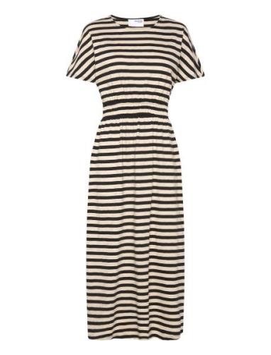 Selected Femme Slfamelie 2/4 Midi Stripe Dress B Svart