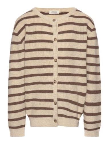 Petit Piao Cardigan Knit Pattern Stripe Brun