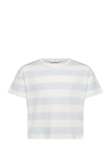 Striped Cotton T-Shirt Tops T-shirts Short-sleeved Blue Mango